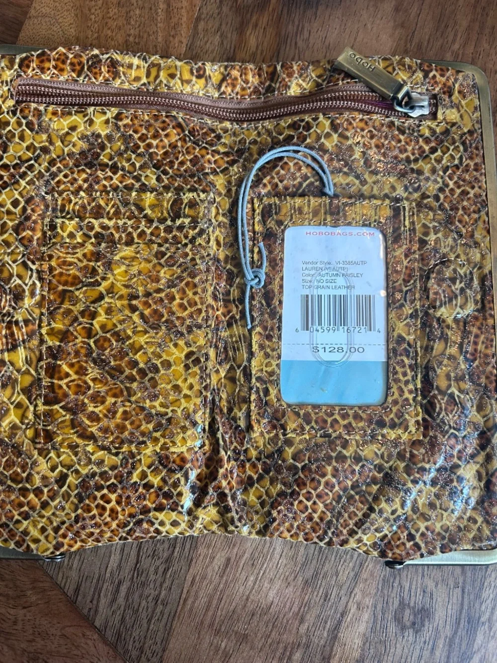 Y2K Hobo International Embossed Leather Double Frame Wallet Reptile Print